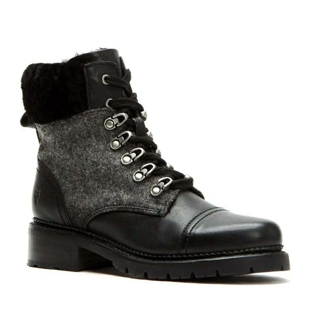 FRYE Women Size 9 Samantha Hiker Black Leather Combat Bootie Water Resistant